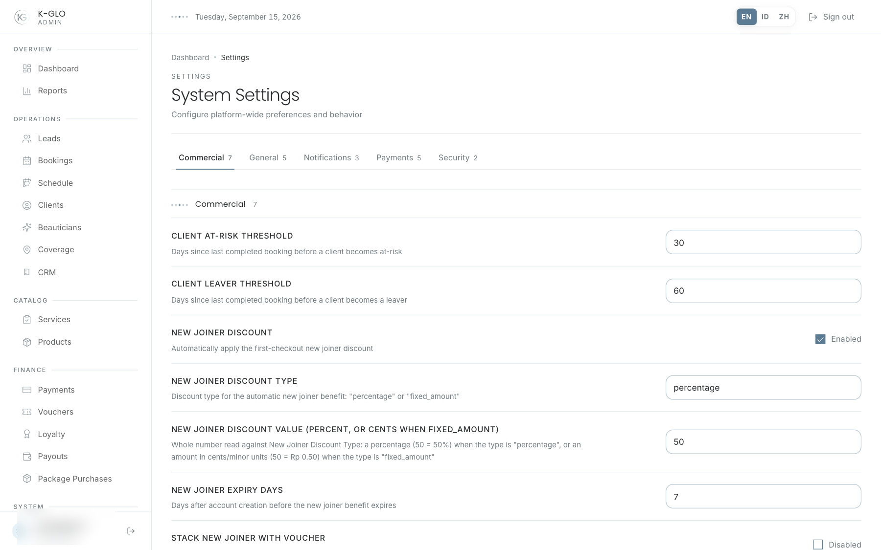 Settings by group