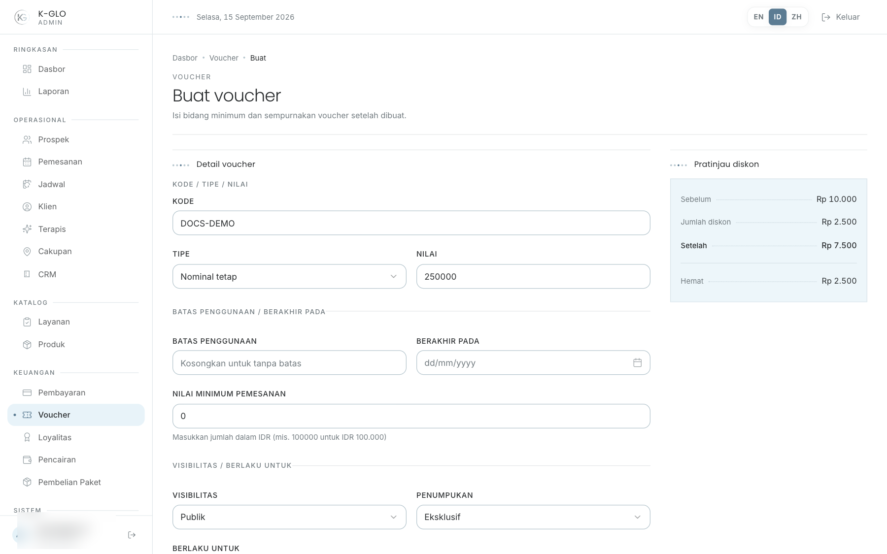 Voucher live discount preview